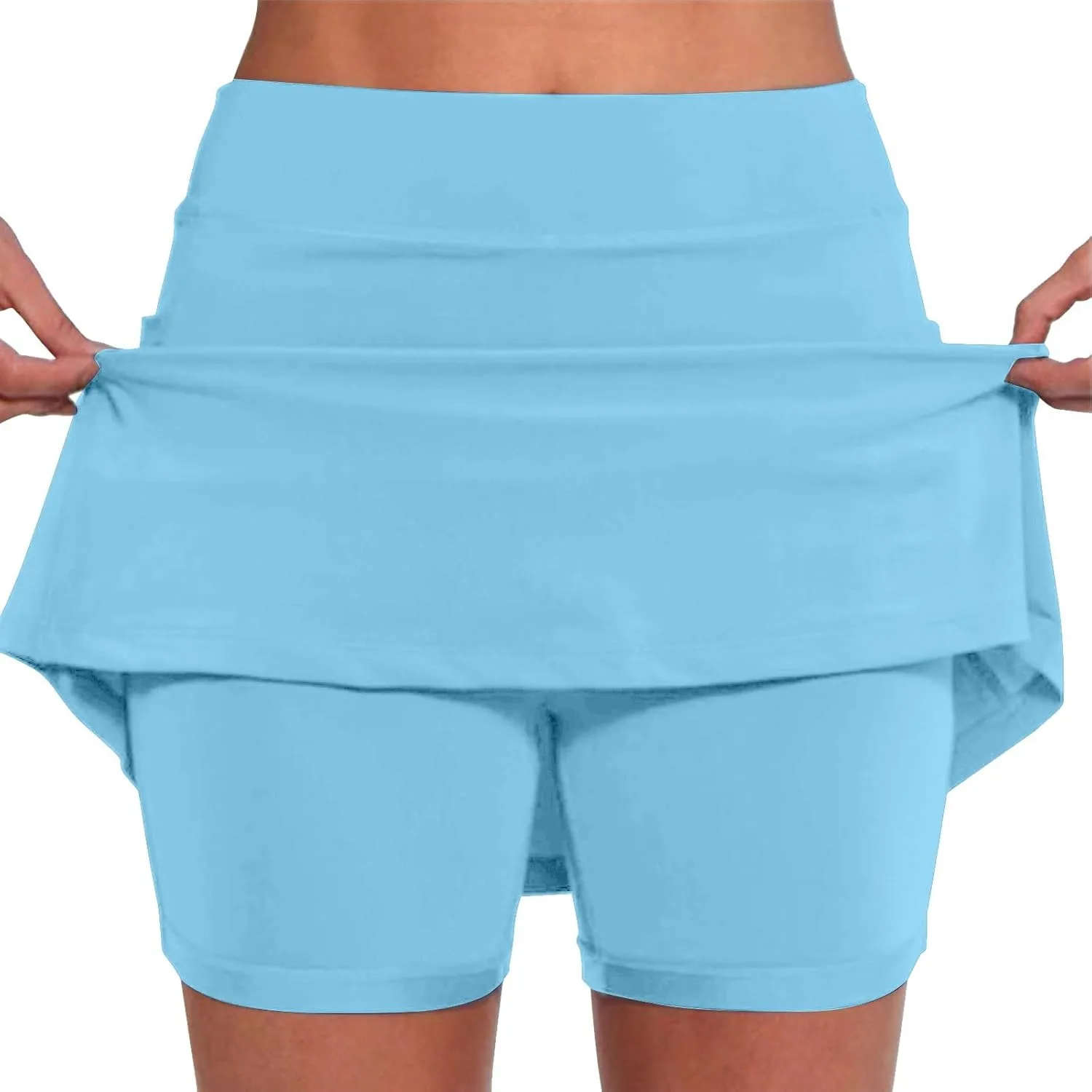 Women's 2 in 1 Athletic Running Shorts High Waisted Gym Workout Tennis Shorts High Waisted Tennis Skirt with Pockets