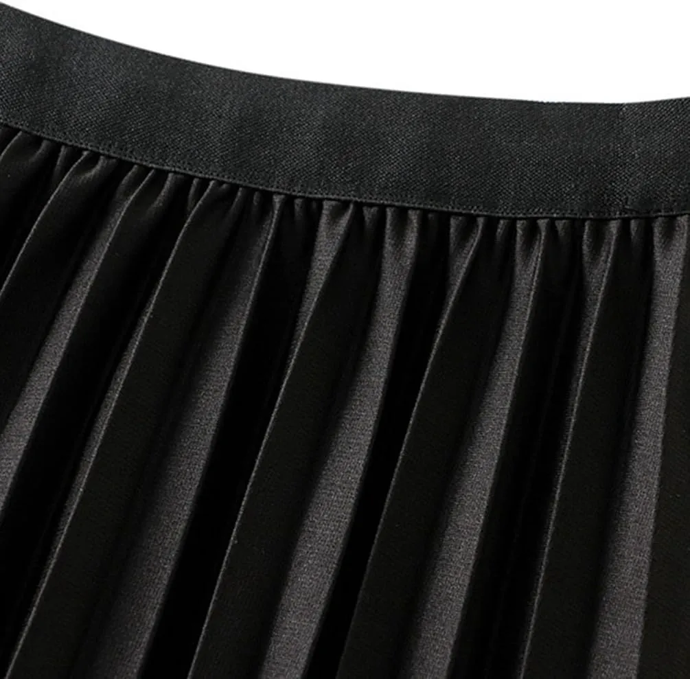 Women's A-line Tulle Skirts Lined Elastic Waist High Waist Skirt Midi Lace Long Pleated Mesh Skirt Reversible Skirt