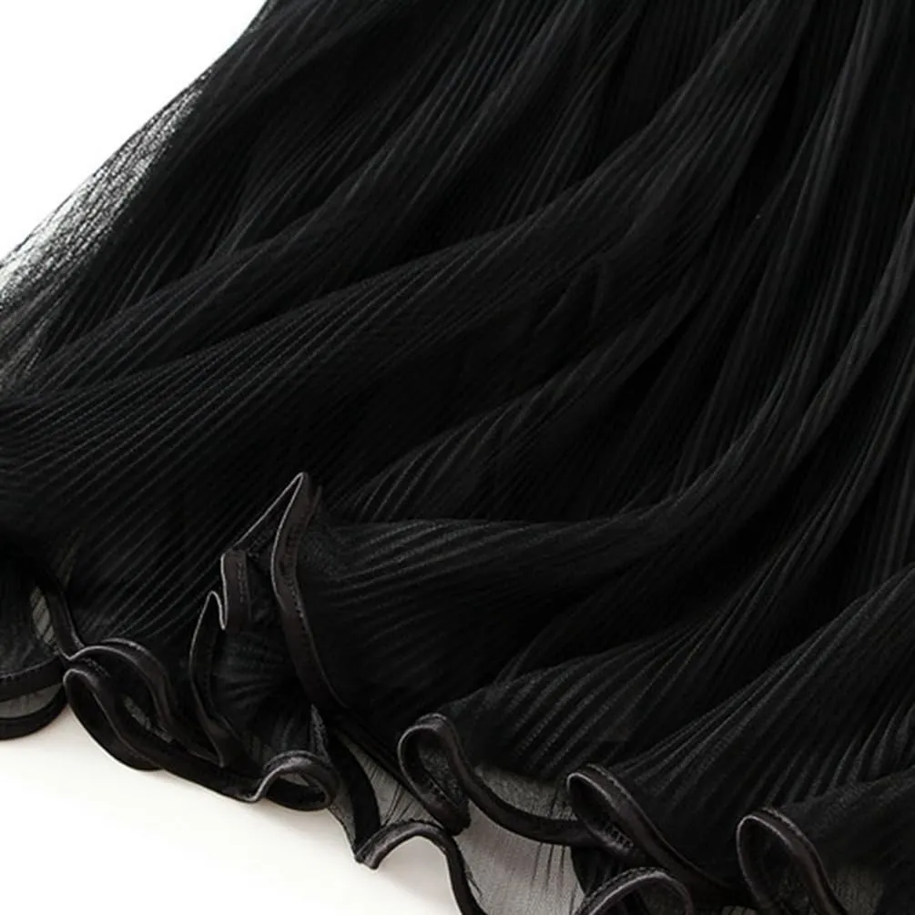 Women's A-line Tulle Skirts Lined Elastic Waist High Waist Skirt Midi Lace Long Pleated Mesh Skirt Reversible Skirt