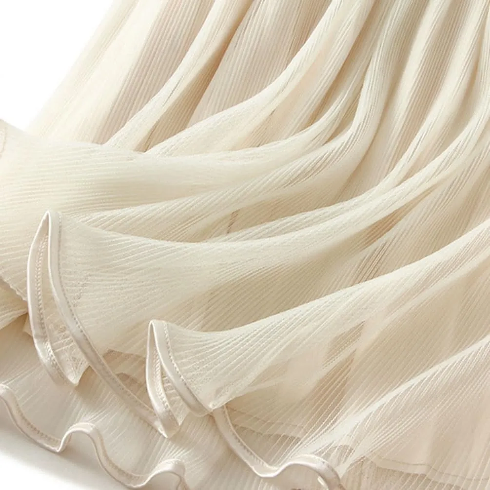 Women's A-line Tulle Skirts Lined Elastic Waist High Waist Skirt Midi Lace Long Pleated Mesh Skirt Reversible Skirt