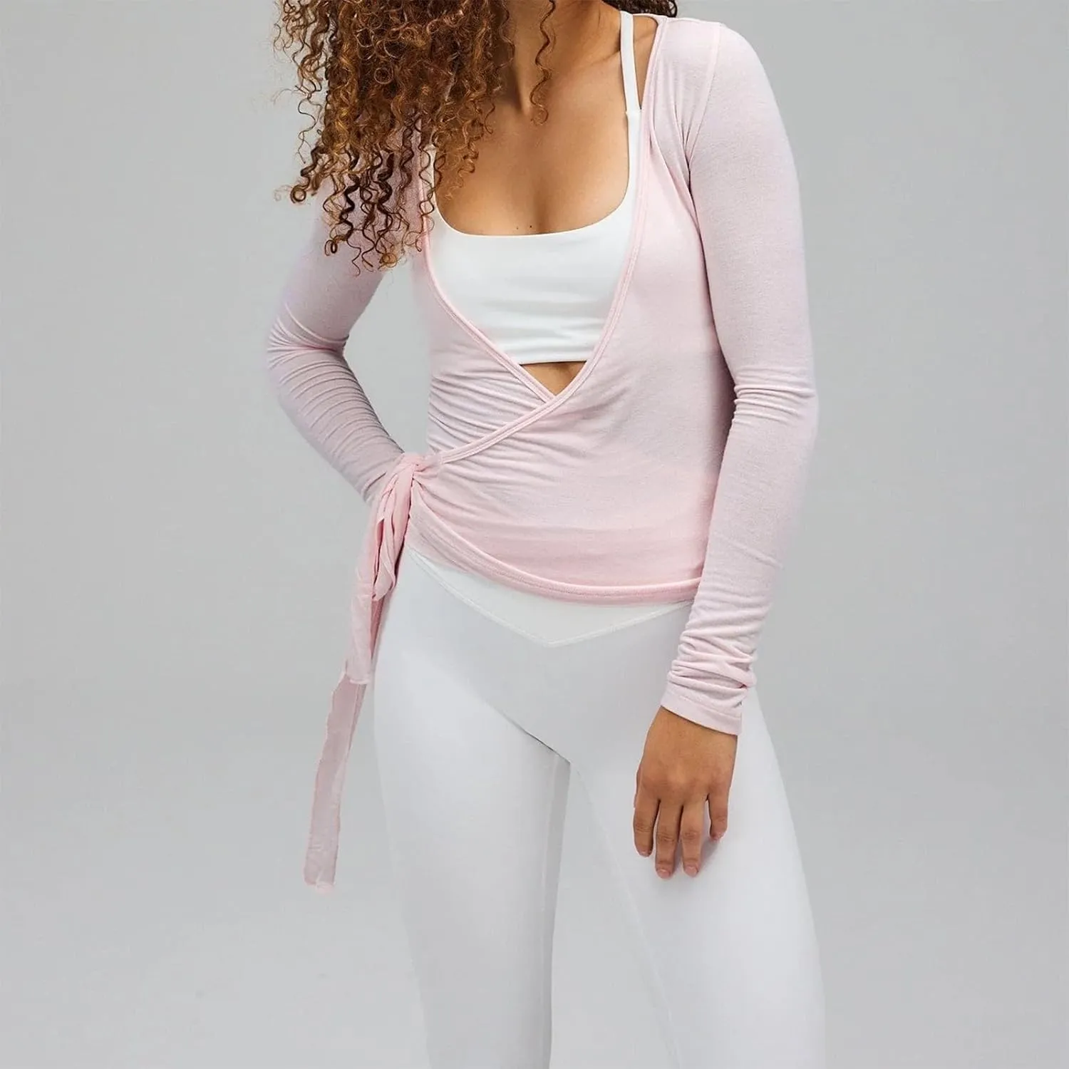 Womens Ballet Wrap Top Long Sleeve Tie Front Workout Cover Up Pilates Yoga Tops Y2k Fairy Coquette Shirt Going Out
