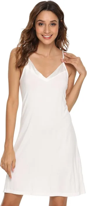 Women's Bamboo Viscose Full Slips for Under Dresses Soft Adjustable Spaghetti Straps Cami Slip Dress