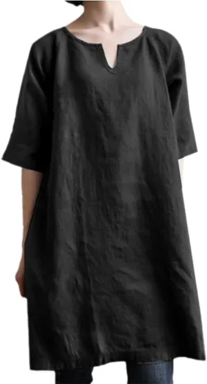 Womens Casual Summer T Shirt Dress Short Sleeve V Neck Linen Dresses Solid A-line Midi Boho Beach Dress