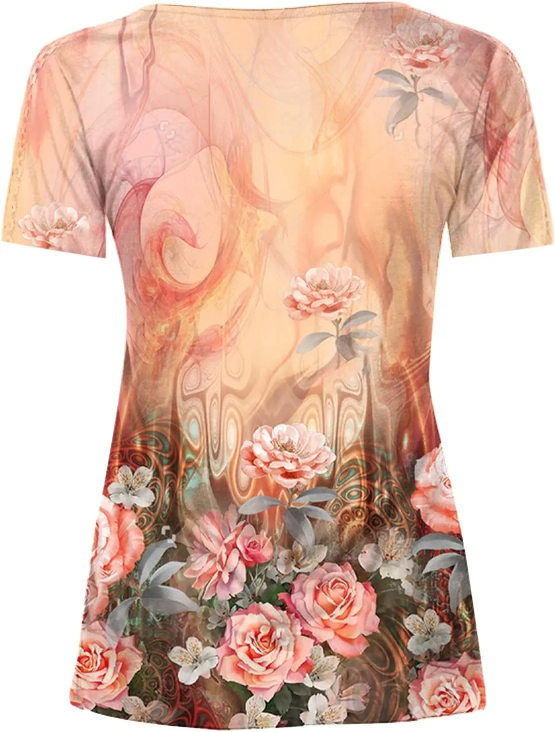 Womens Casual Summer Tunic Shirts Button v Neck Floral Print t-Shirt Empire Waist Fashion Tops Blouses