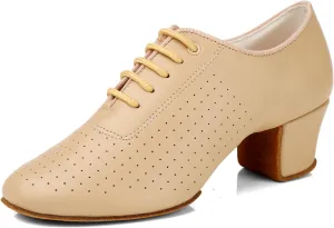 Women's Closed Toe Latin Dance Shoes Split-Sole Modern Salsa Teaching Ballroom Practice Dance Shoes,WDL-K21-Suede Sole-2Heel