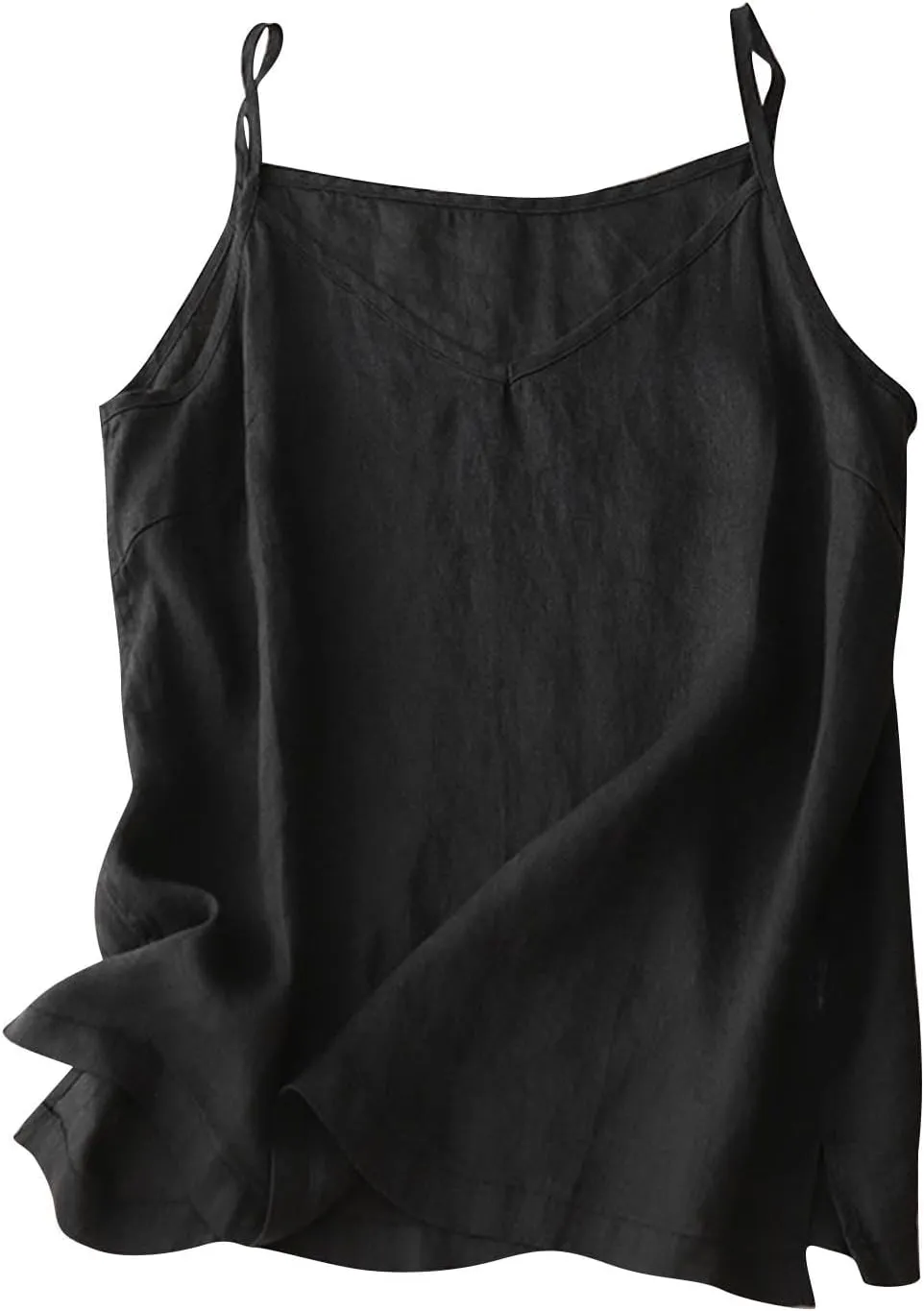 Womens Cotton Linen Camisole Tank Tops Casual V-Neck Sleeveless Crop Top Summer Loose Fit Spaghetti Strap Cami Shirts