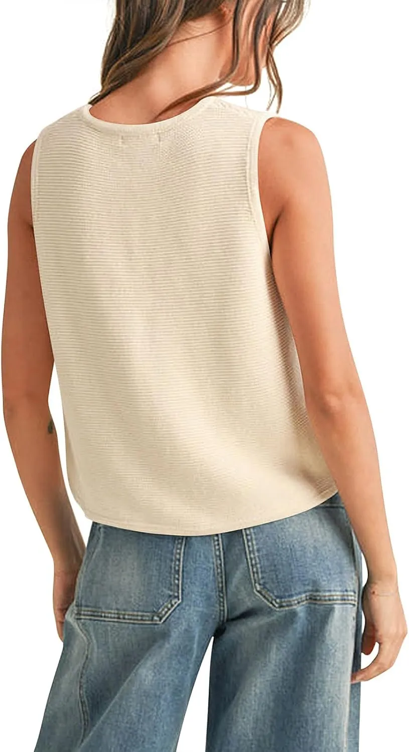 Womens Crochet Tops Summer Sleeveless Tie Front Sweater Vest Cute Casual Vacation Beach Outfits Spring Fashion Clothes