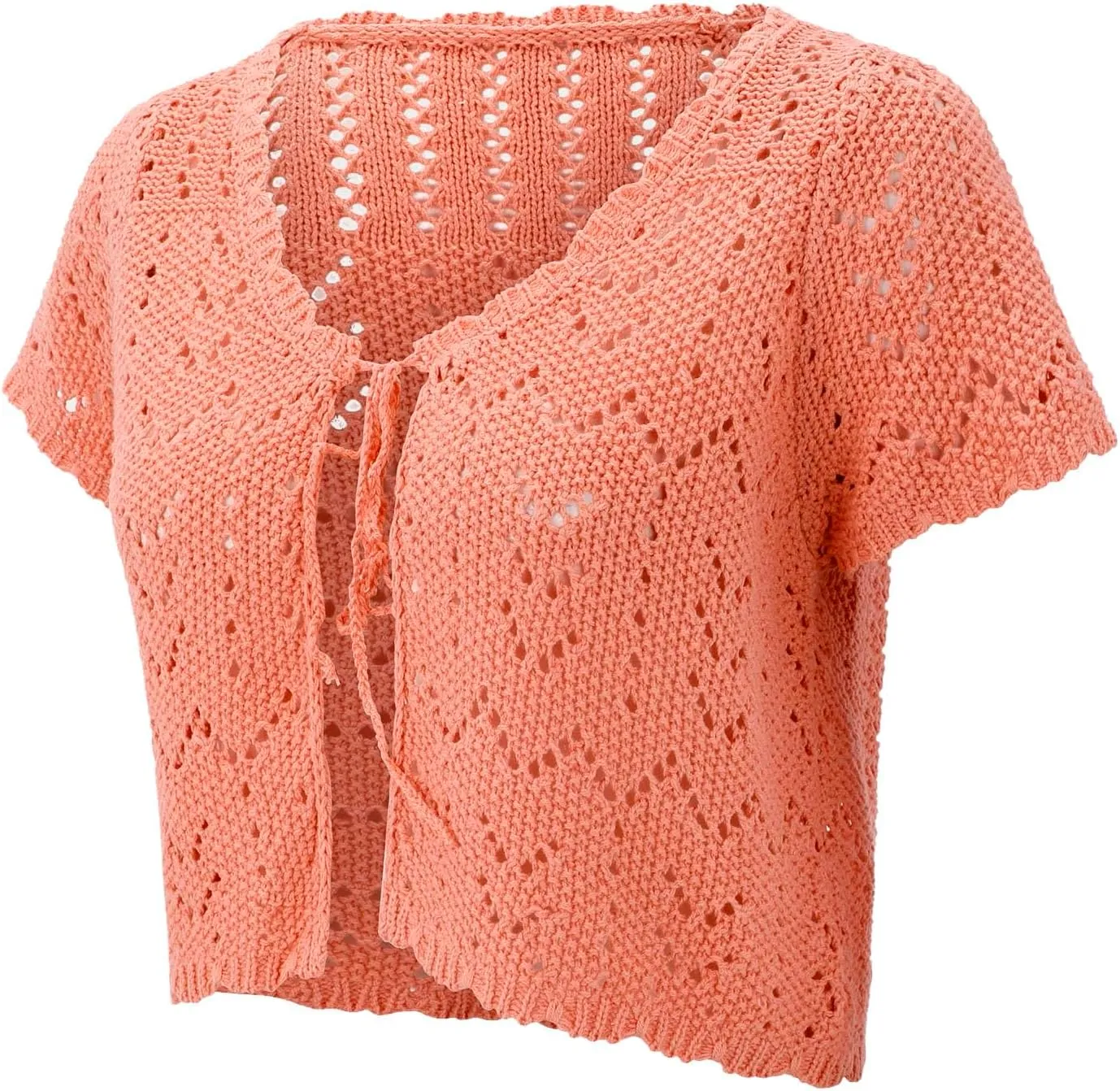Womens Cropped Crochet Sweaters Summer V Neck Tie Front Cardigan Short Sleeve Hollow Loose Fit Athletic Tops for