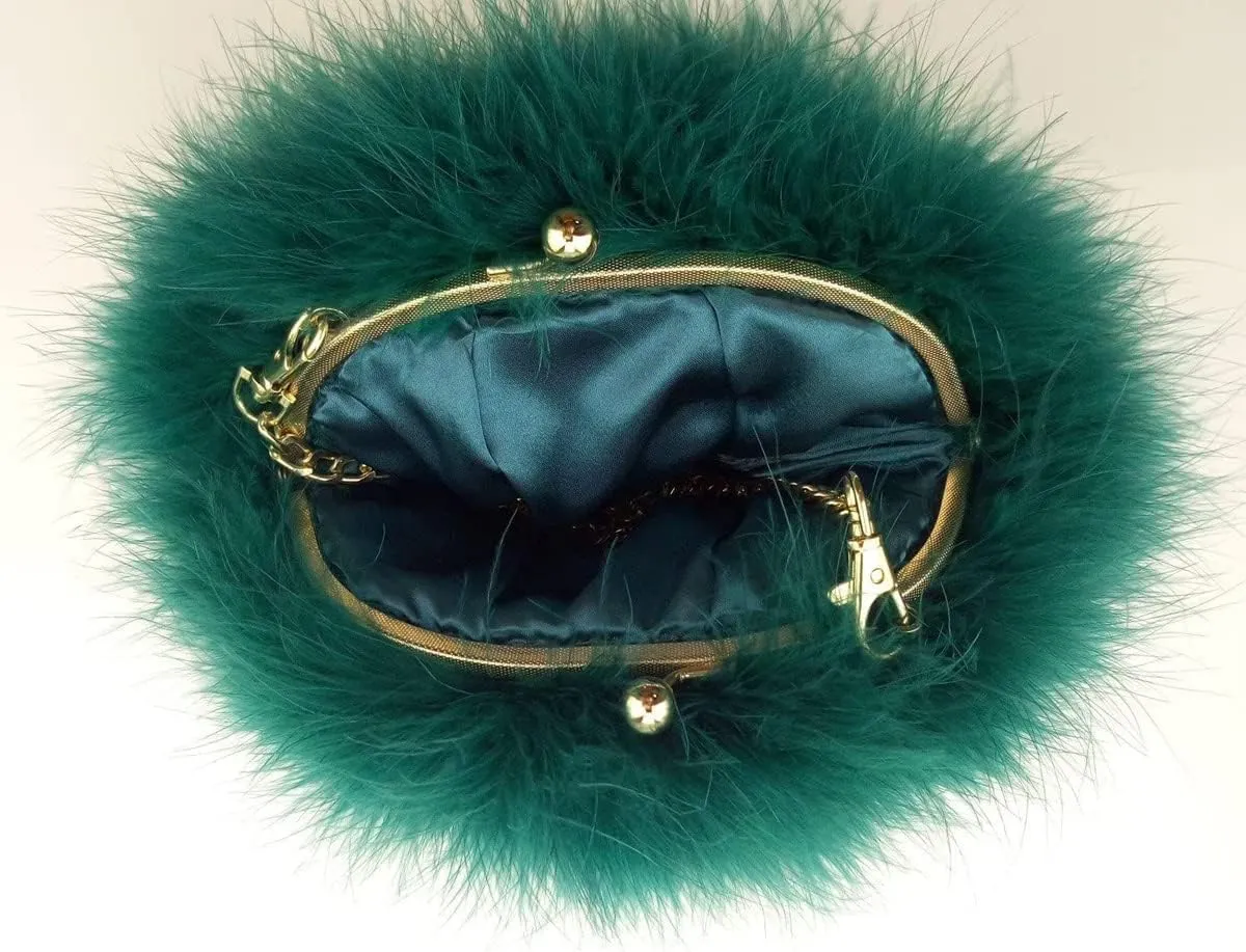 Women's Faux Fluffy Feather Round Clutch Shoulder Bag