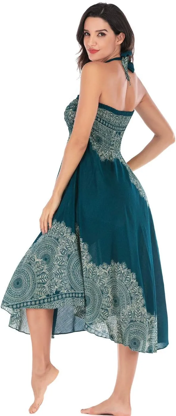 Women's Flowing Bohemian Dress High Waist A-Line Long Skirt Original Two Layer Printed Wrap Around Skirts