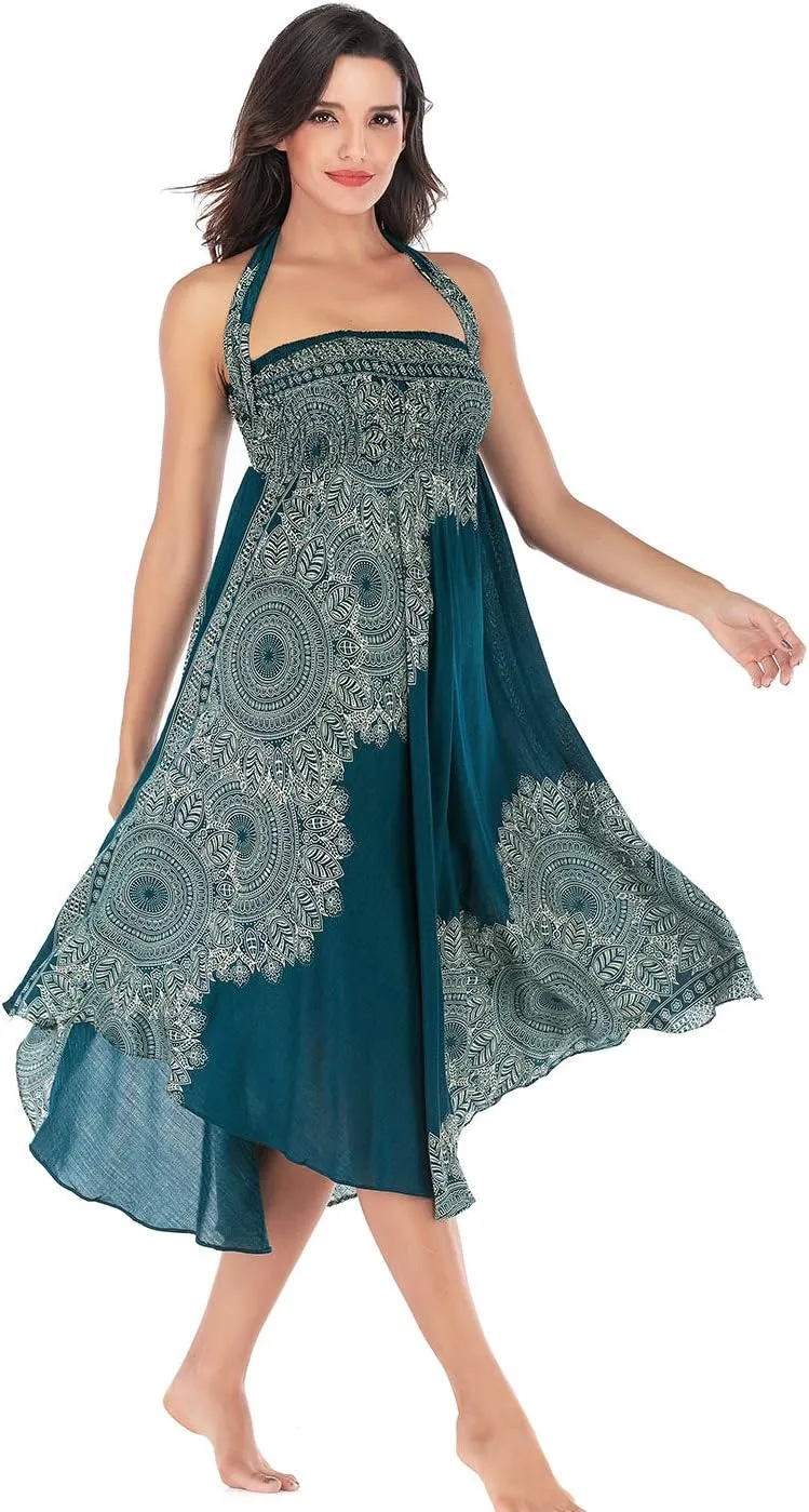 Women's Flowing Bohemian Dress High Waist A-Line Long Skirt Original Two Layer Printed Wrap Around Skirts