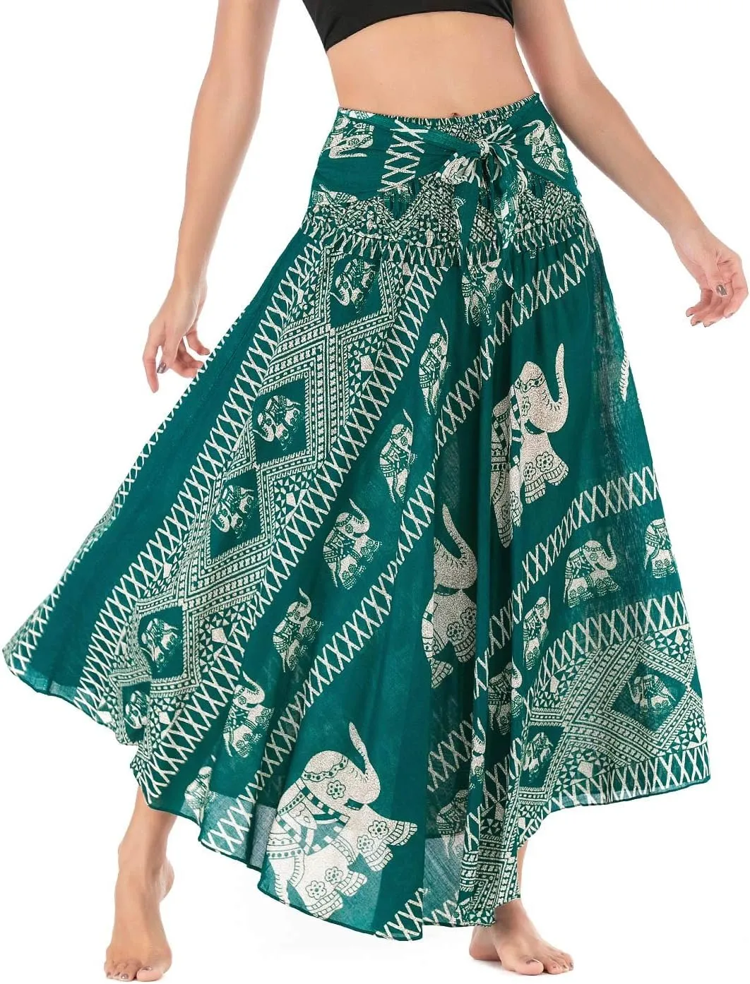 Women's Flowing Bohemian Dress High Waist A-Line Long Skirt Original Two Layer Printed Wrap Around Skirts