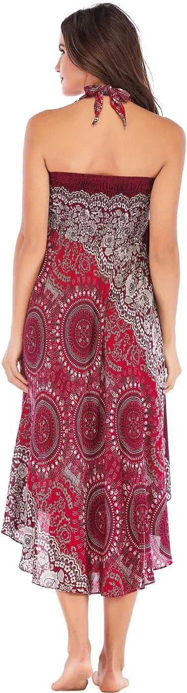 Women's Flowing Bohemian Dress High Waist A-Line Long Skirt Original Two Layer Printed Wrap Around Skirts