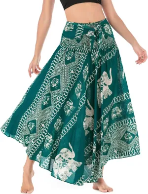 Women's Flowing Bohemian Dress High Waist A-Line Long Skirt Original Two Layer Printed Wrap Around Skirts