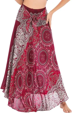 Women's Flowing Bohemian Dress High Waist A-Line Long Skirt Original Two Layer Printed Wrap Around Skirts