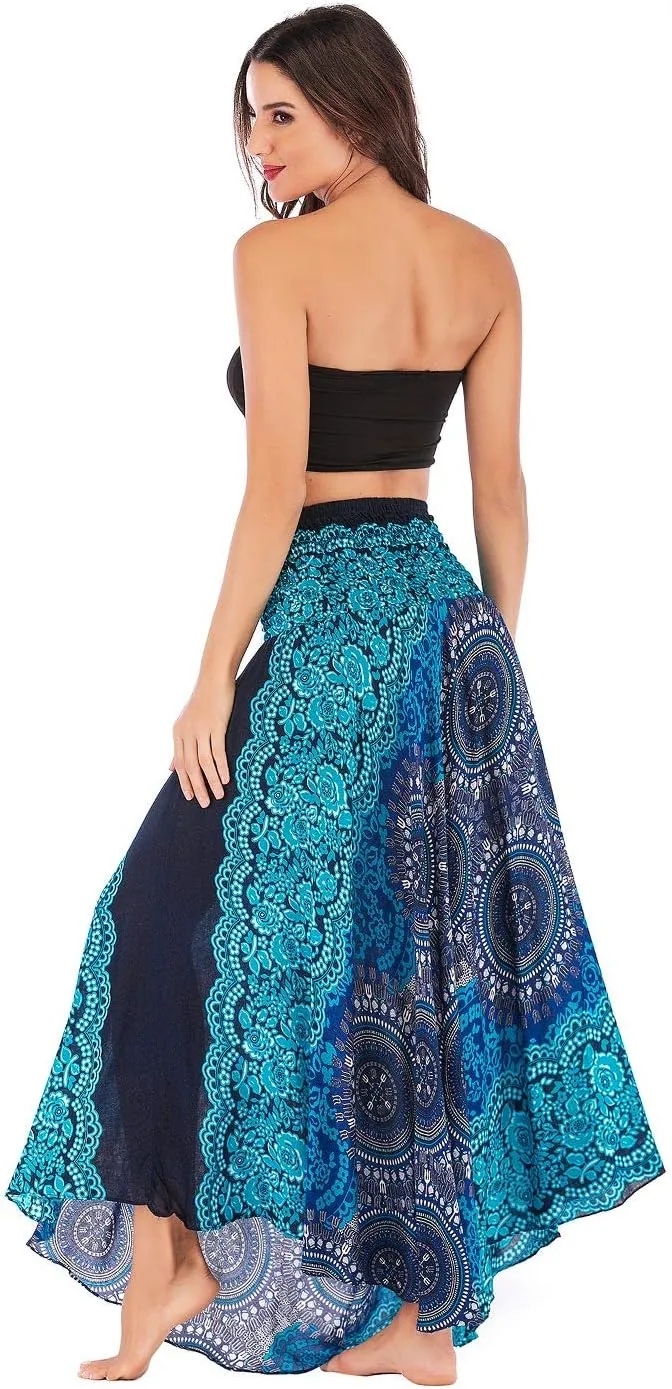 Women's Flowing Bohemian Dress High Waist A-Line Long Skirt Original Two Layer Printed Wrap Around Skirts