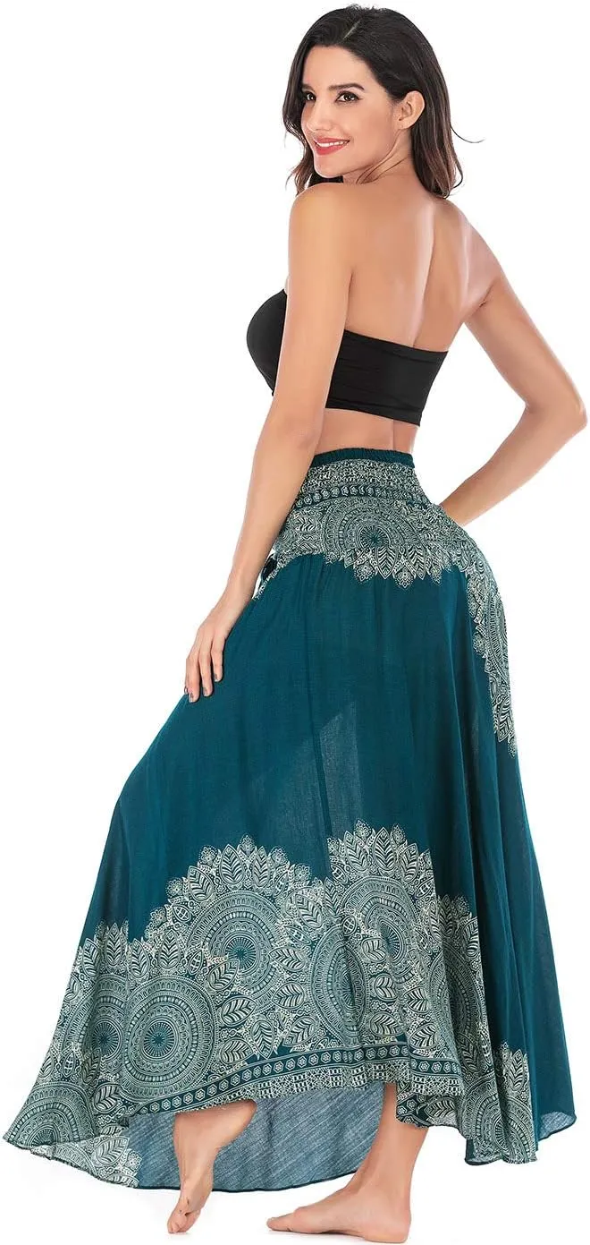 Women's Flowing Bohemian Dress High Waist A-Line Long Skirt Original Two Layer Printed Wrap Around Skirts
