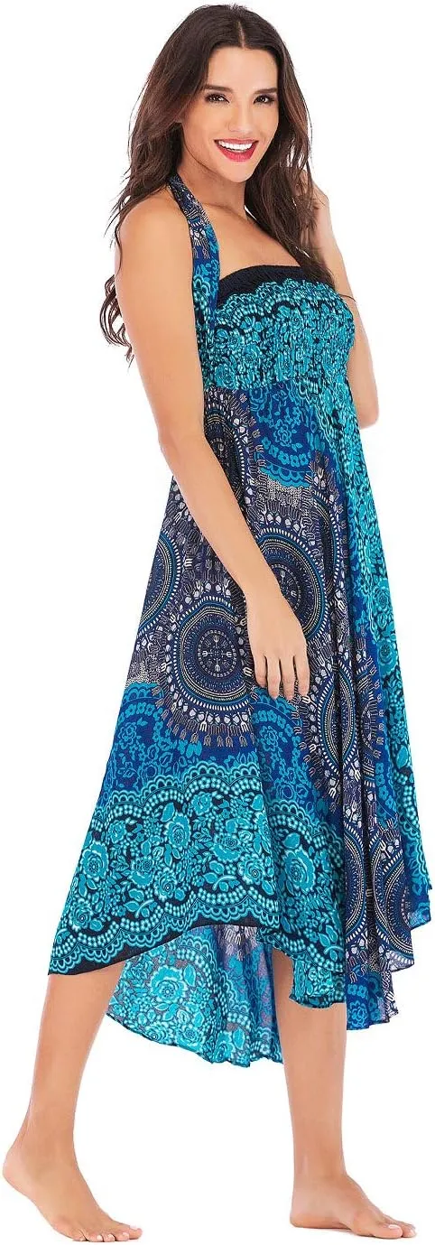 Women's Flowing Bohemian Dress High Waist A-Line Long Skirt Original Two Layer Printed Wrap Around Skirts