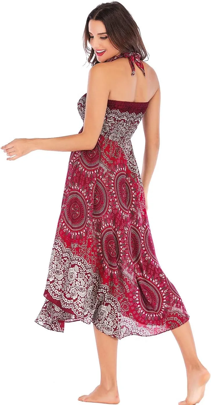 Women's Flowing Bohemian Dress High Waist A-Line Long Skirt Original Two Layer Printed Wrap Around Skirts