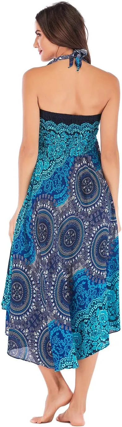 Women's Flowing Bohemian Dress High Waist A-Line Long Skirt Original Two Layer Printed Wrap Around Skirts