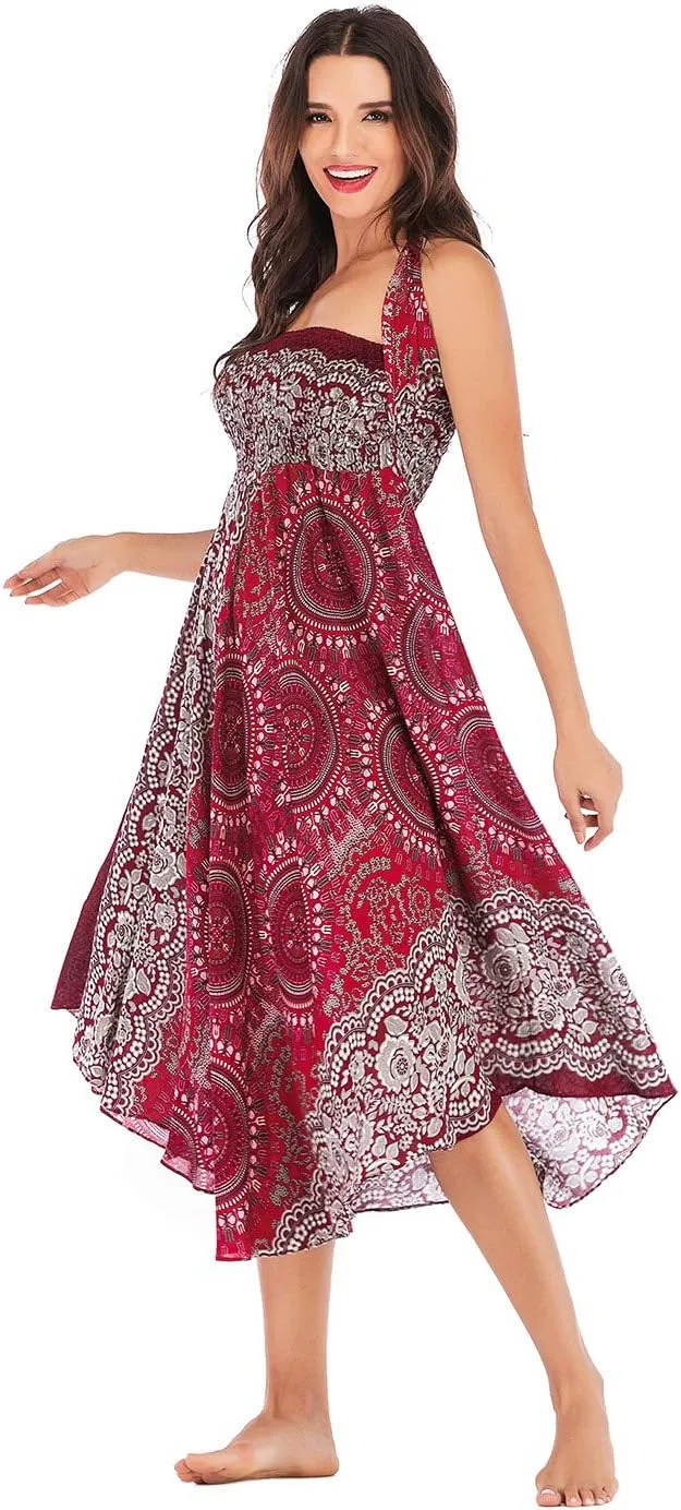 Women's Flowing Bohemian Dress High Waist A-Line Long Skirt Original Two Layer Printed Wrap Around Skirts