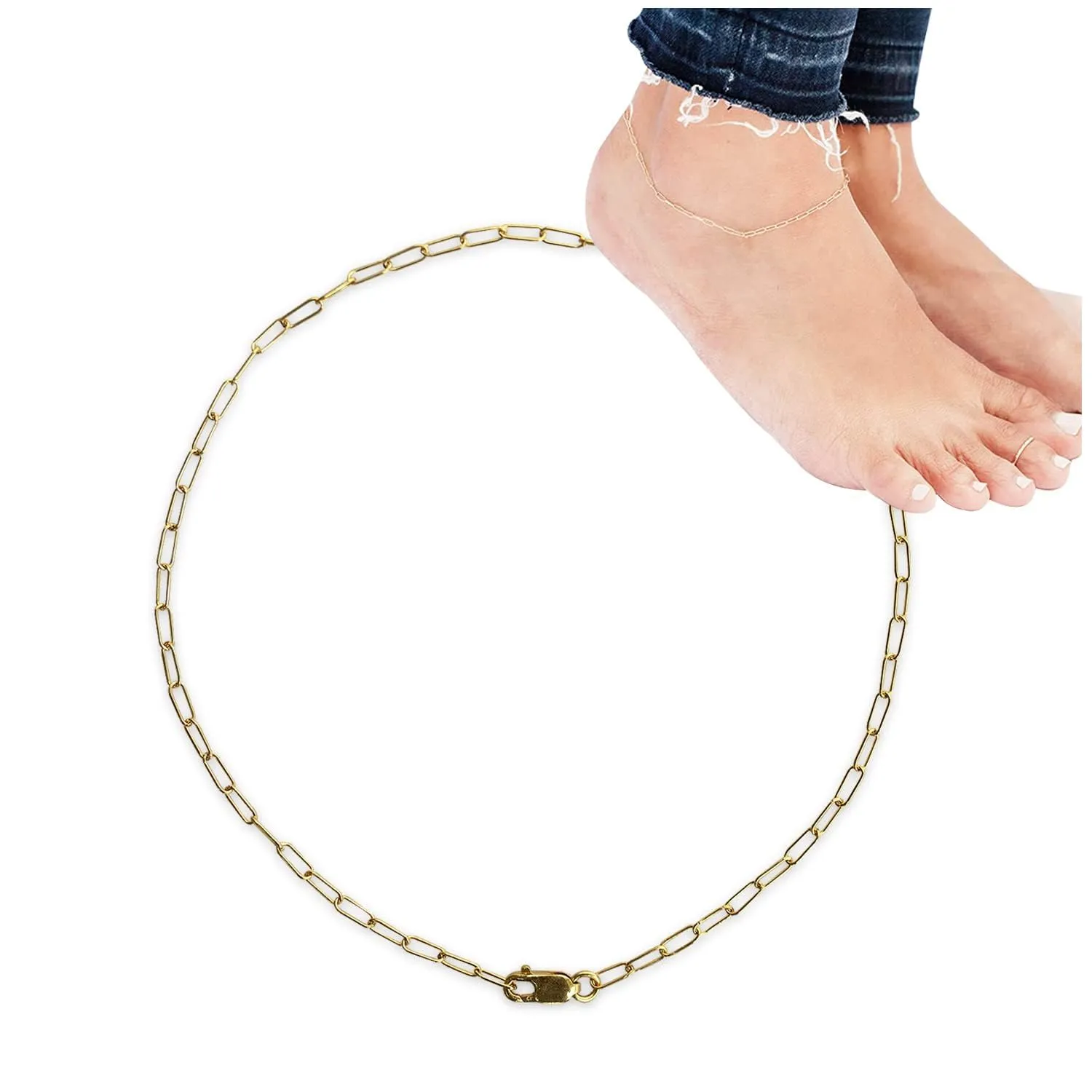 Womens Gold Anklet -14k Gold Filled Bracelets for Women, Waterproof Figaro Link Chain Anklets (Cable Chain)