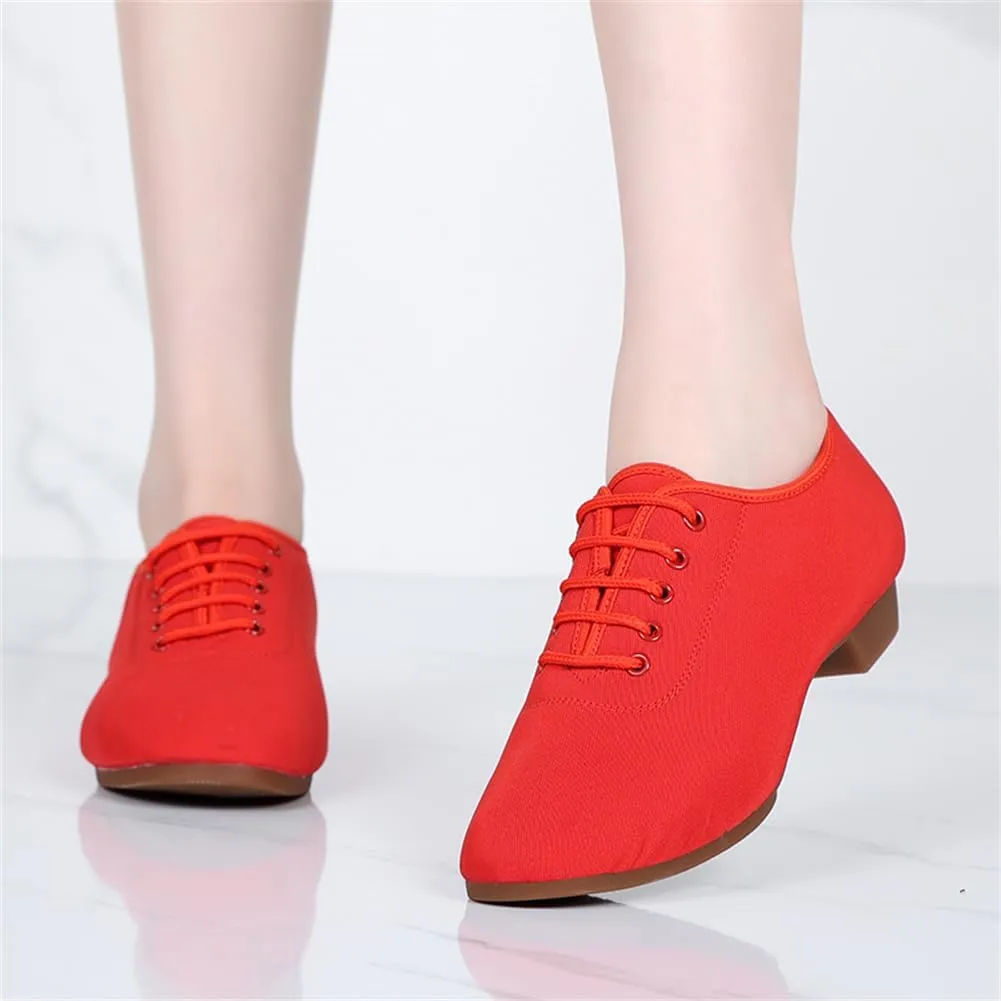 Women's Jazz Dance Shoes Lace-Up Dancing Shoes Breathable Canvas Latin Ballroom Dance Shoes