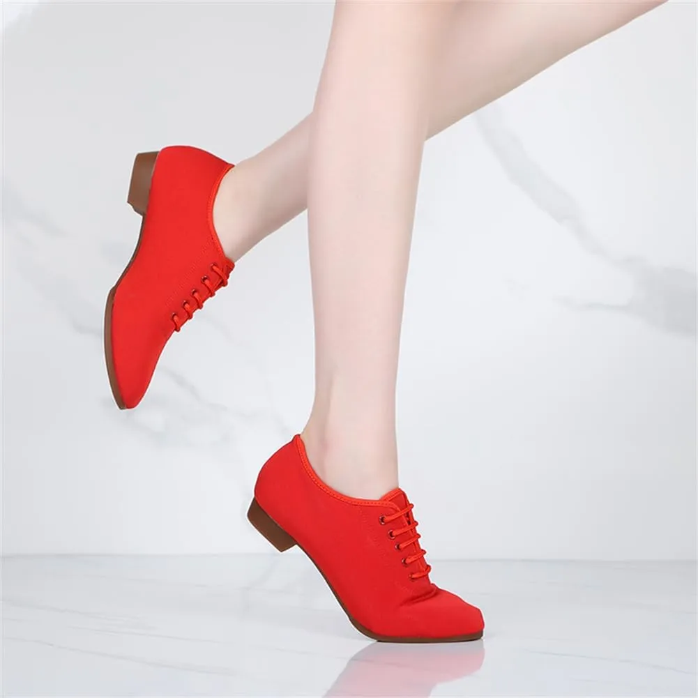 Women's Jazz Dance Shoes Lace-Up Dancing Shoes Breathable Canvas Latin Ballroom Dance Shoes