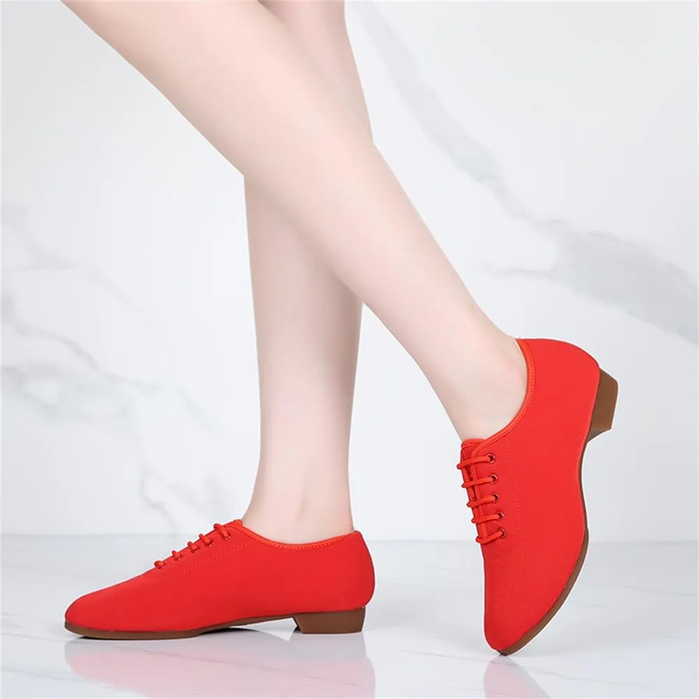 Women's Jazz Dance Shoes Lace-Up Dancing Shoes Breathable Canvas Latin Ballroom Dance Shoes