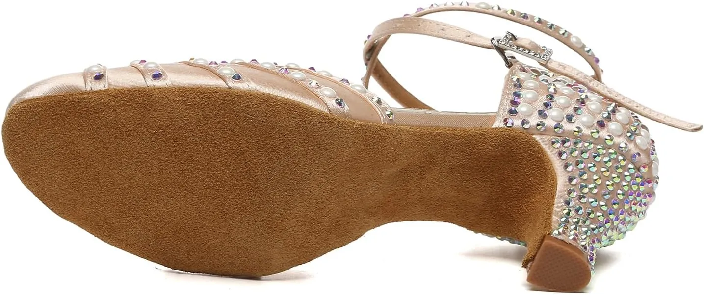 Women's Latin Dance Shoes with Rhinestones Closed Toe Ballroom Salsa Tango Dance Teaching Shoes