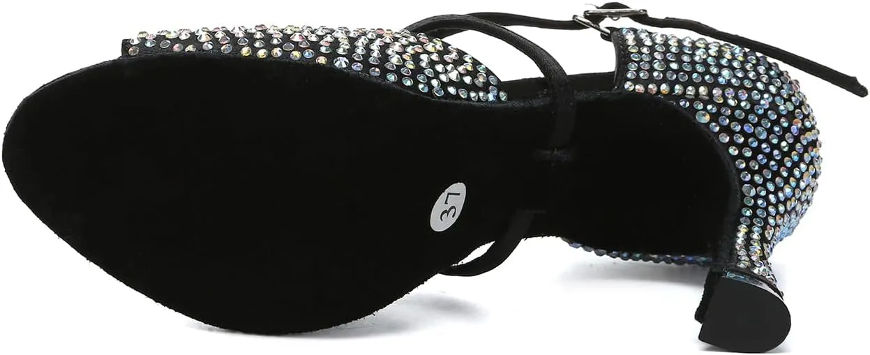 Women's Latin Dance Shoes with Rhinestones Open Toe Ballroom Salsa Performance Dancing Shoes