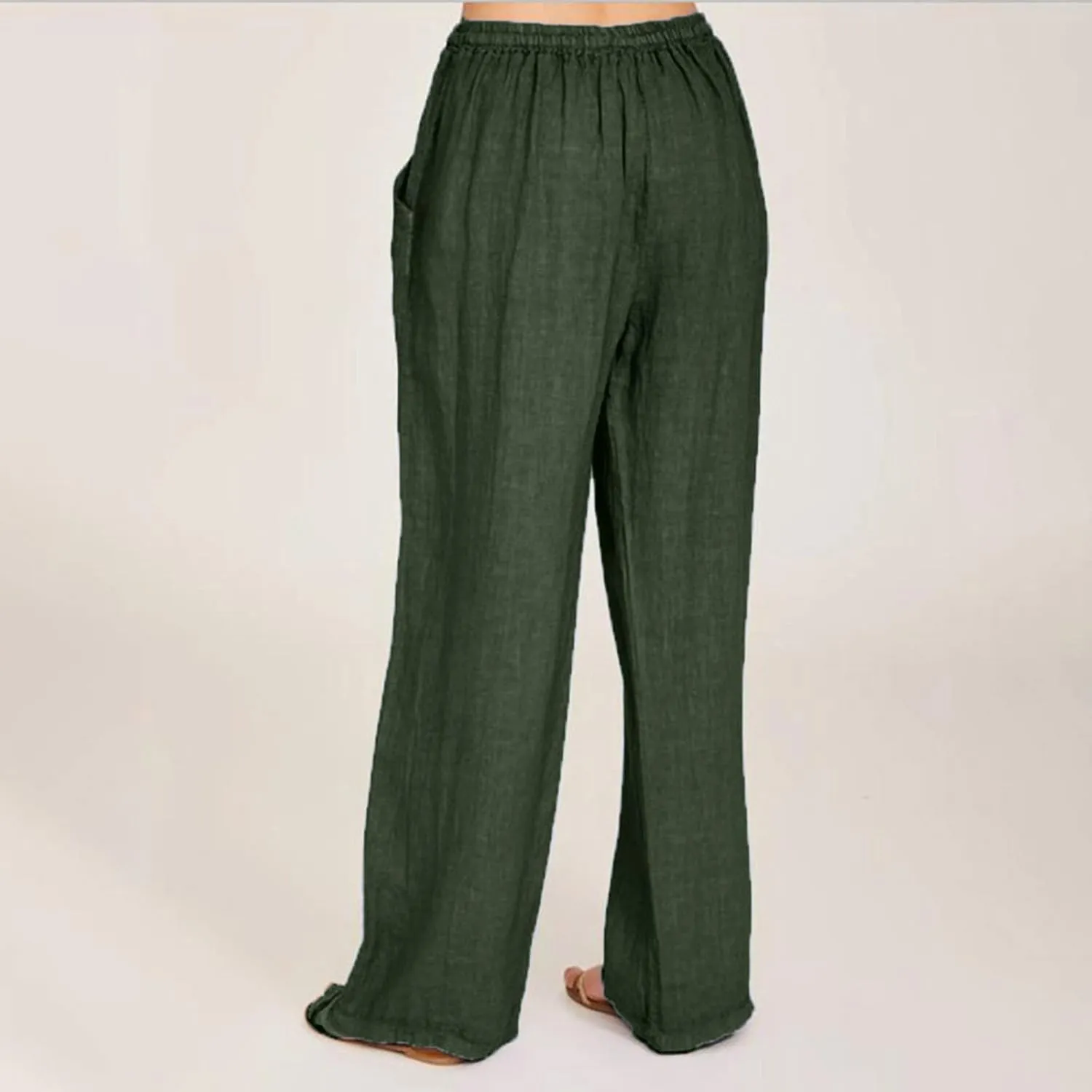 Women's Linen Pants Flowy Drawstring Wide Leg Palazzo Pants Summer Casual Loose Beach Travel Trousers with Pockets