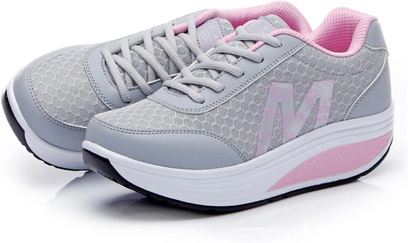 Women's Platform Orthopedic Walking Sneakers Knitted Breathable Lace Up Walking Shoes Stylish Standing All Day Rocker Bottom