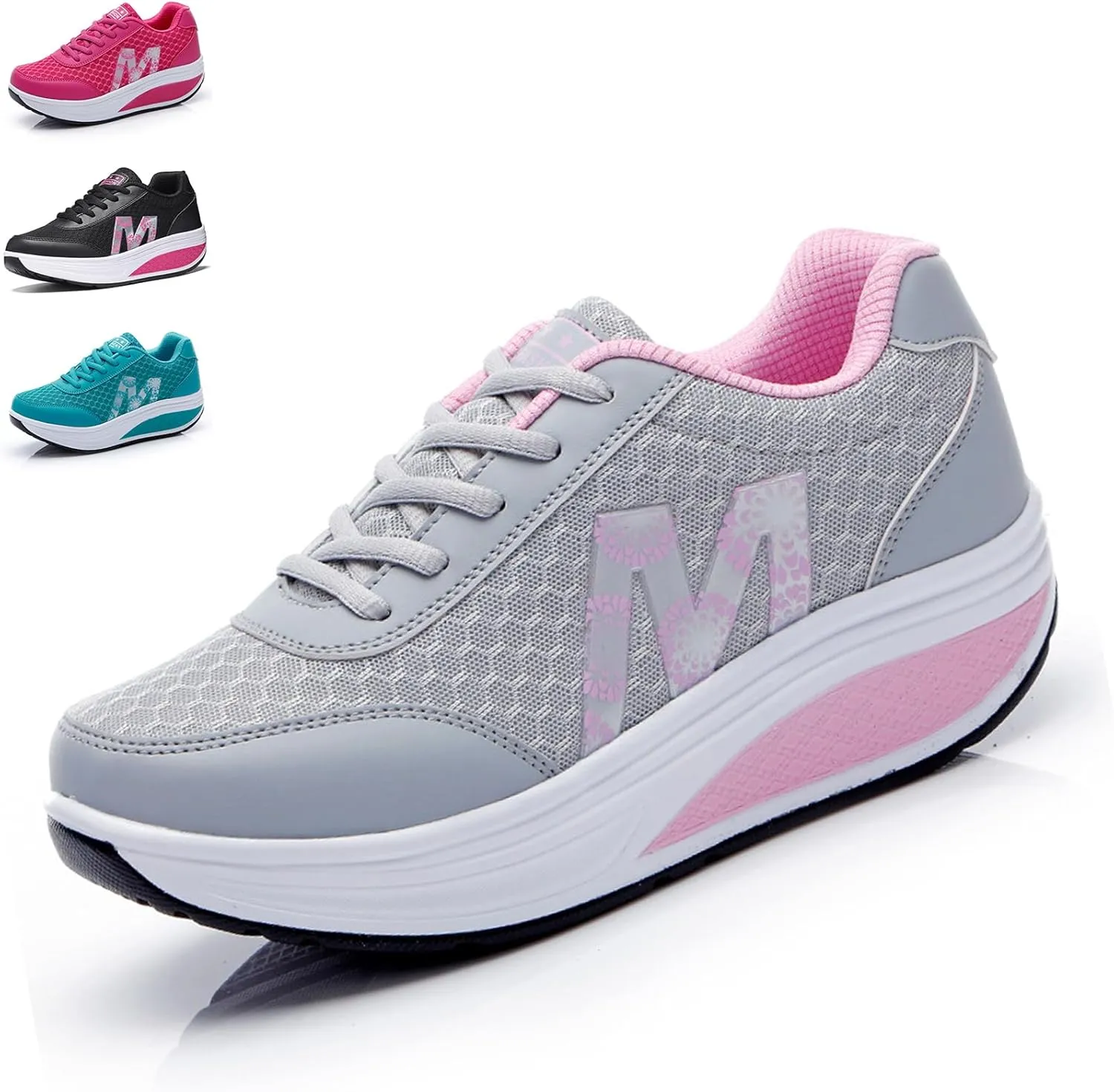 Women's Platform Orthopedic Walking Sneakers Knitted Breathable Lace Up Walking Shoes Stylish Standing All Day Rocker Bottom