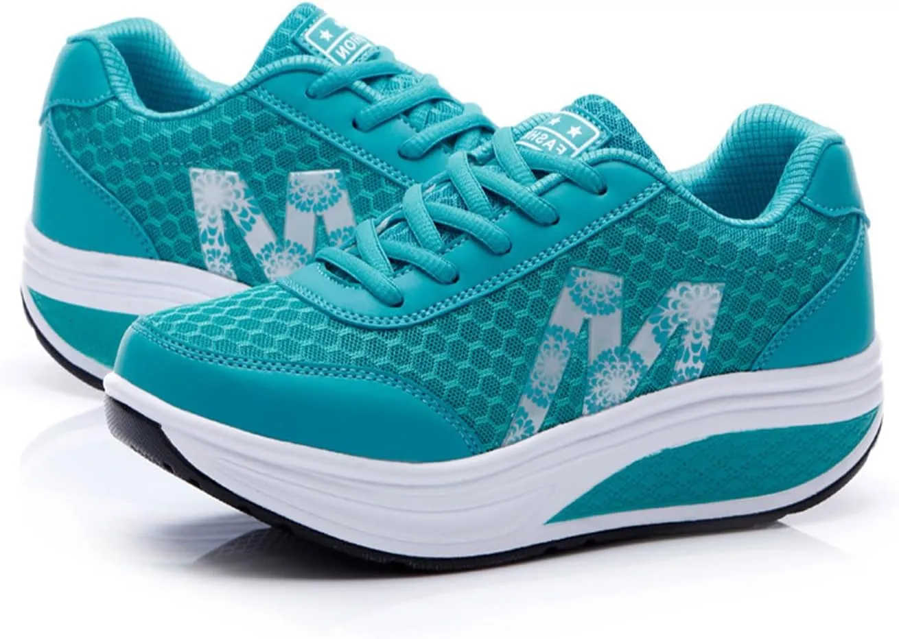 Women's Platform Orthopedic Walking Sneakers Knitted Breathable Lace Up Walking Shoes Stylish Standing All Day Rocker Bottom