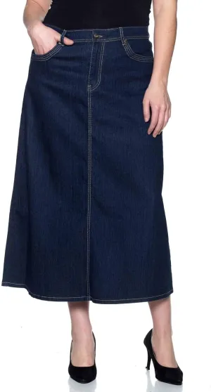 Women's Plus Size Mid Rise A-Line Long Jeans Maxi Denim Skirt