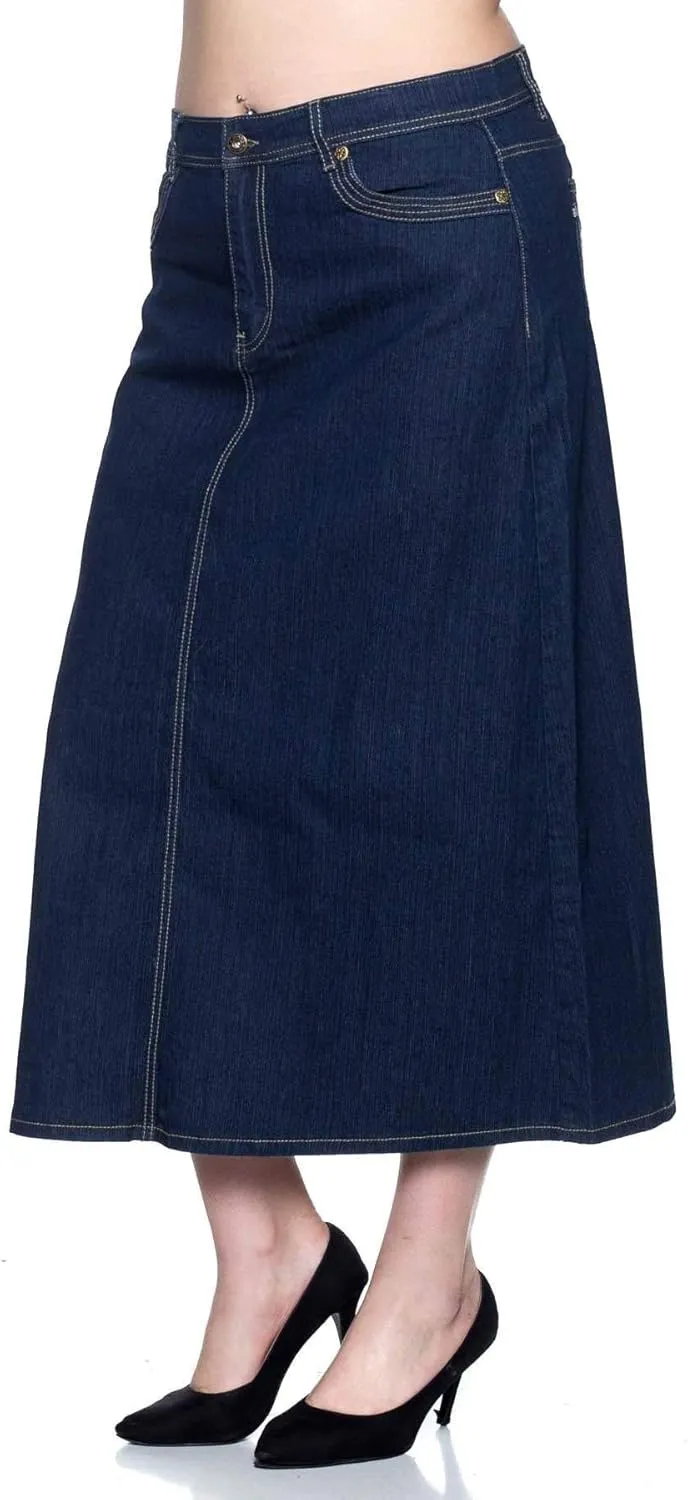 Women's Plus Size Mid Rise A-Line Long Jeans Maxi Denim Skirt