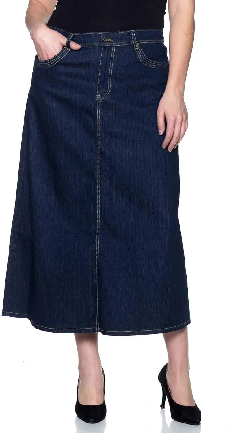 Women's Plus Size Mid Rise A-Line Long Jeans Maxi Denim Skirt