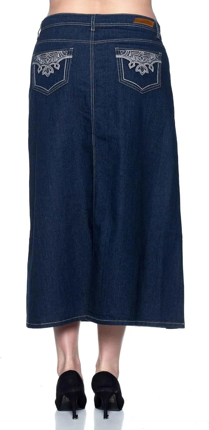 Women's Plus Size Mid Rise A-Line Long Jeans Maxi Denim Skirt