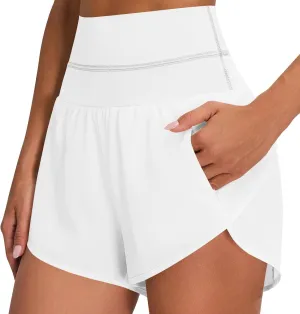 Women's Quick Dry Running Shorts High Waisted Athletic Dolphin Gym Workout Shorts with Liner High Split Prime of Day