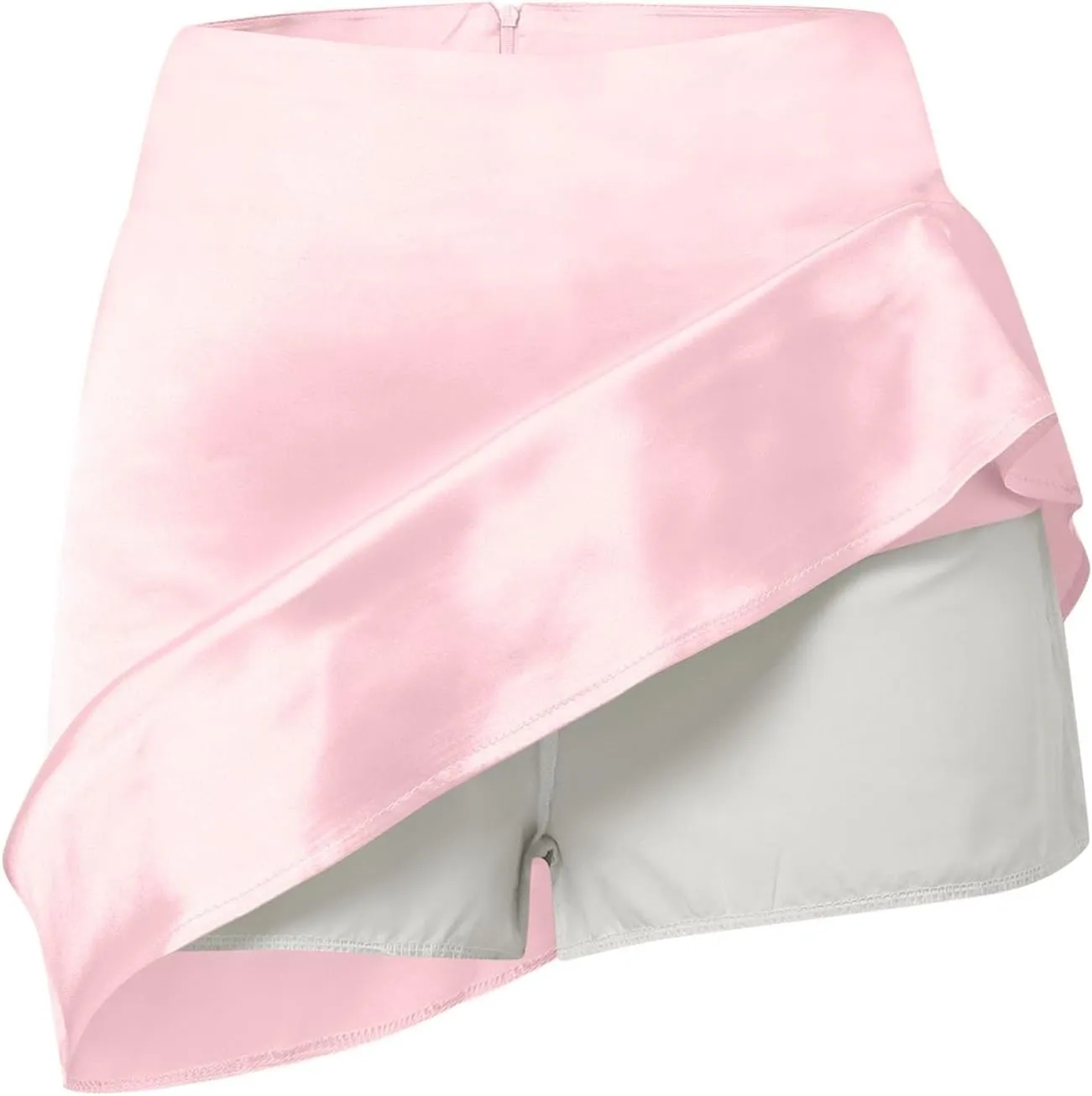Women's Satin Elastic High Waist Zipper Skorts Versatile Stretchy Skirt Flared Casual A Line Mini Skirts Built in Shorts