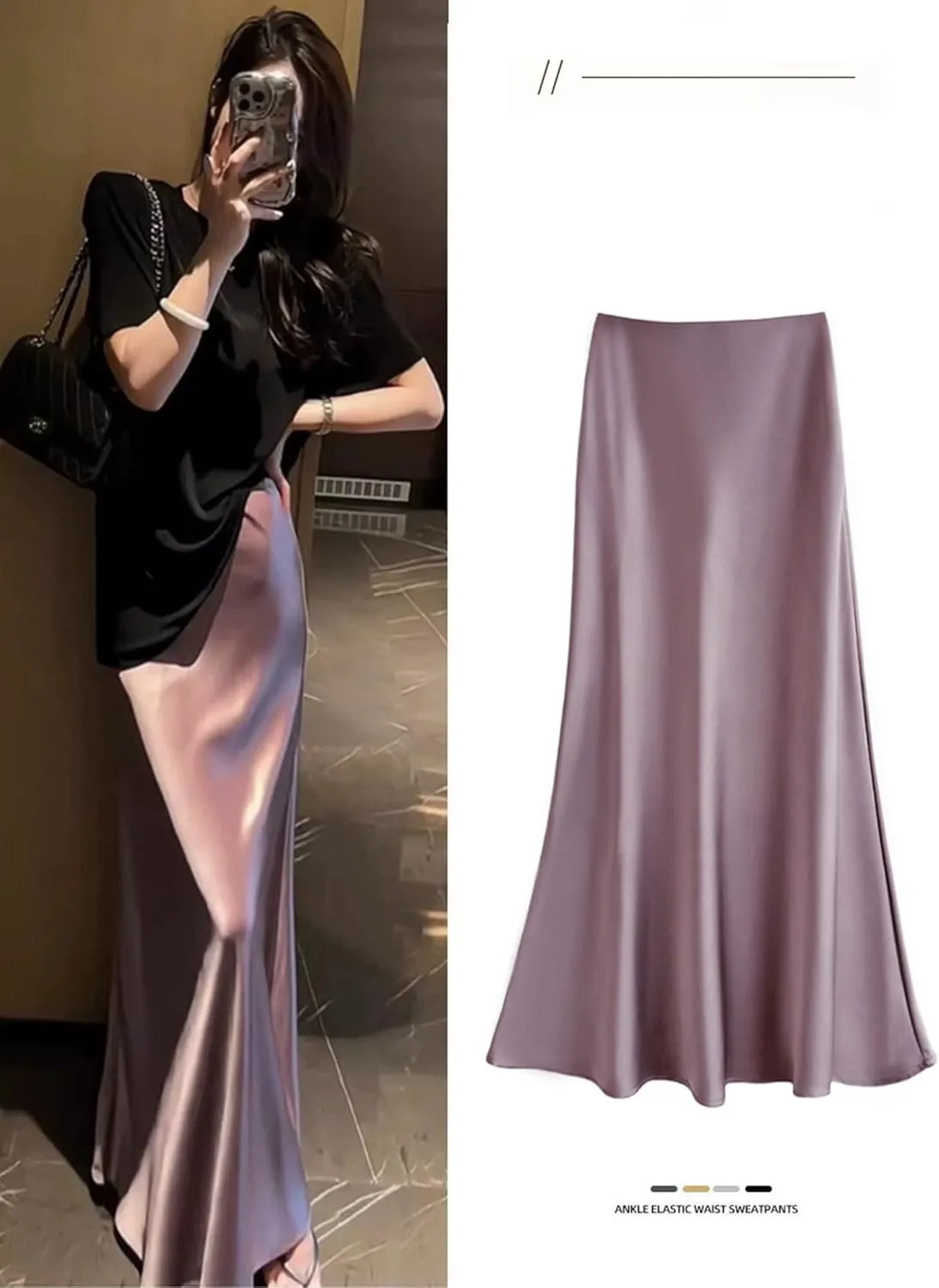 Womens Satin Silk Midi Skirt Fishtail Mermaid High Waist Long Skirts