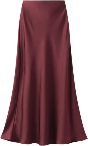 Womens Satin Silk Midi Skirt Fishtail Mermaid High Waist Long Skirts
