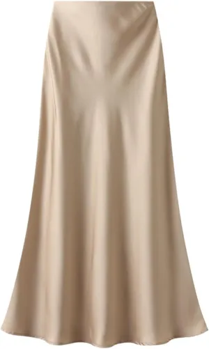 Womens Satin Silk Midi Skirt Fishtail Mermaid High Waist Long Skirts