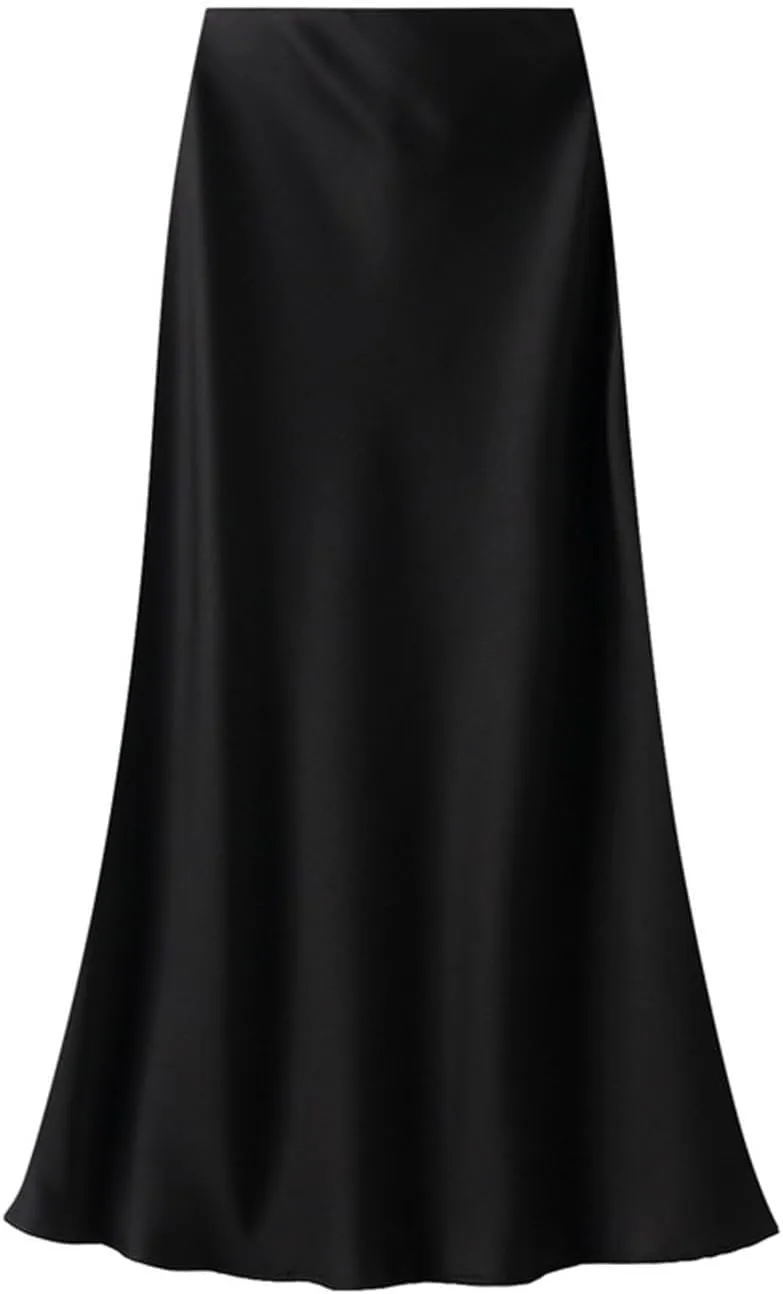 Womens Satin Silk Midi Skirt Fishtail Mermaid High Waist Long Skirts