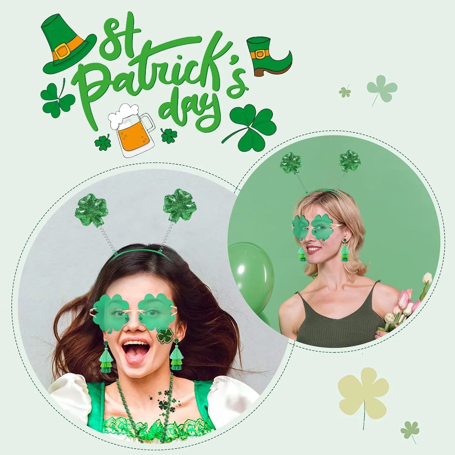 Women's St Patricks Day Headband and Glasses Earrings Set, St Patricks Day Costume Accessories for Women