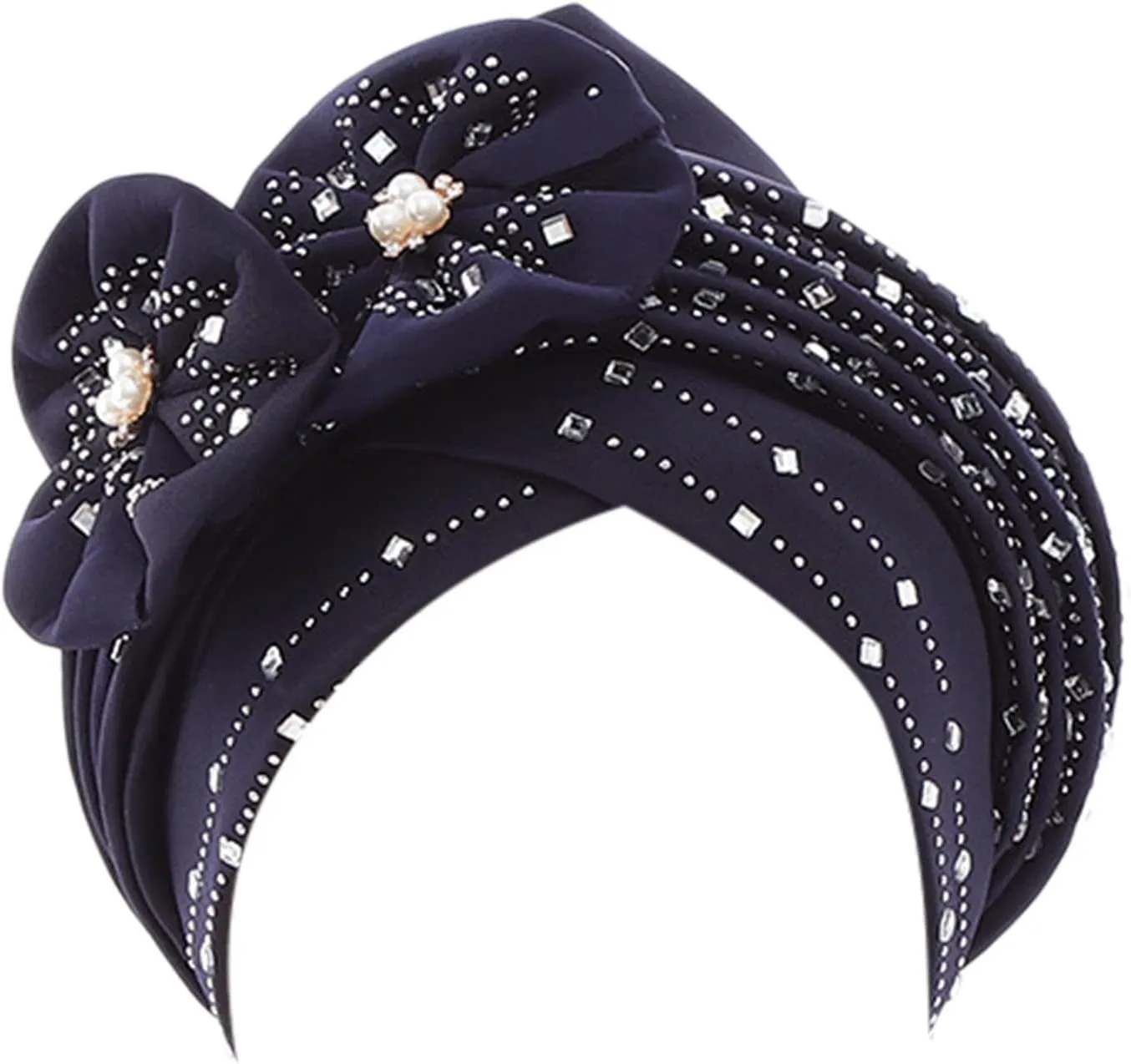 Women's Stretch Velvet Turban Hat Cancer Chemo Beaded Flower Hair Wrap Cap Headwear s Christmas Thanksgiving