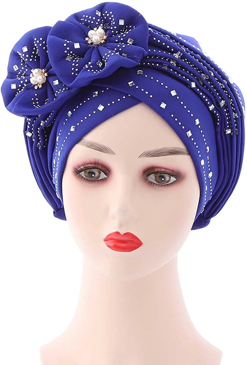 Women's Stretch Velvet Turban Hat Cancer Chemo Beaded Flower Hair Wrap Cap Headwear s Christmas Thanksgiving