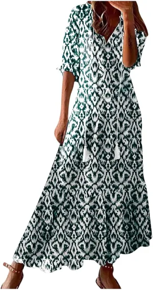 Womens Summer Dresses Short Sleeve Boho Graphic Print Maxi Dresses Loose Casual Flowy Beach Sundresses