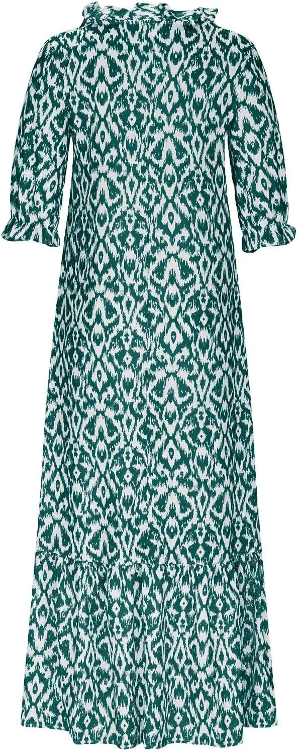 Womens Summer Dresses Short Sleeve Boho Graphic Print Maxi Dresses Loose Casual Flowy Beach Sundresses